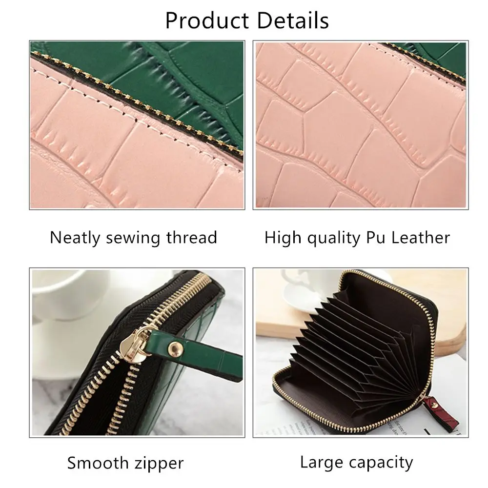 PU Leather Slim Zipper Case, titular do cartão, carteira, cartão de crédito, identificação, titular do cartão bancário