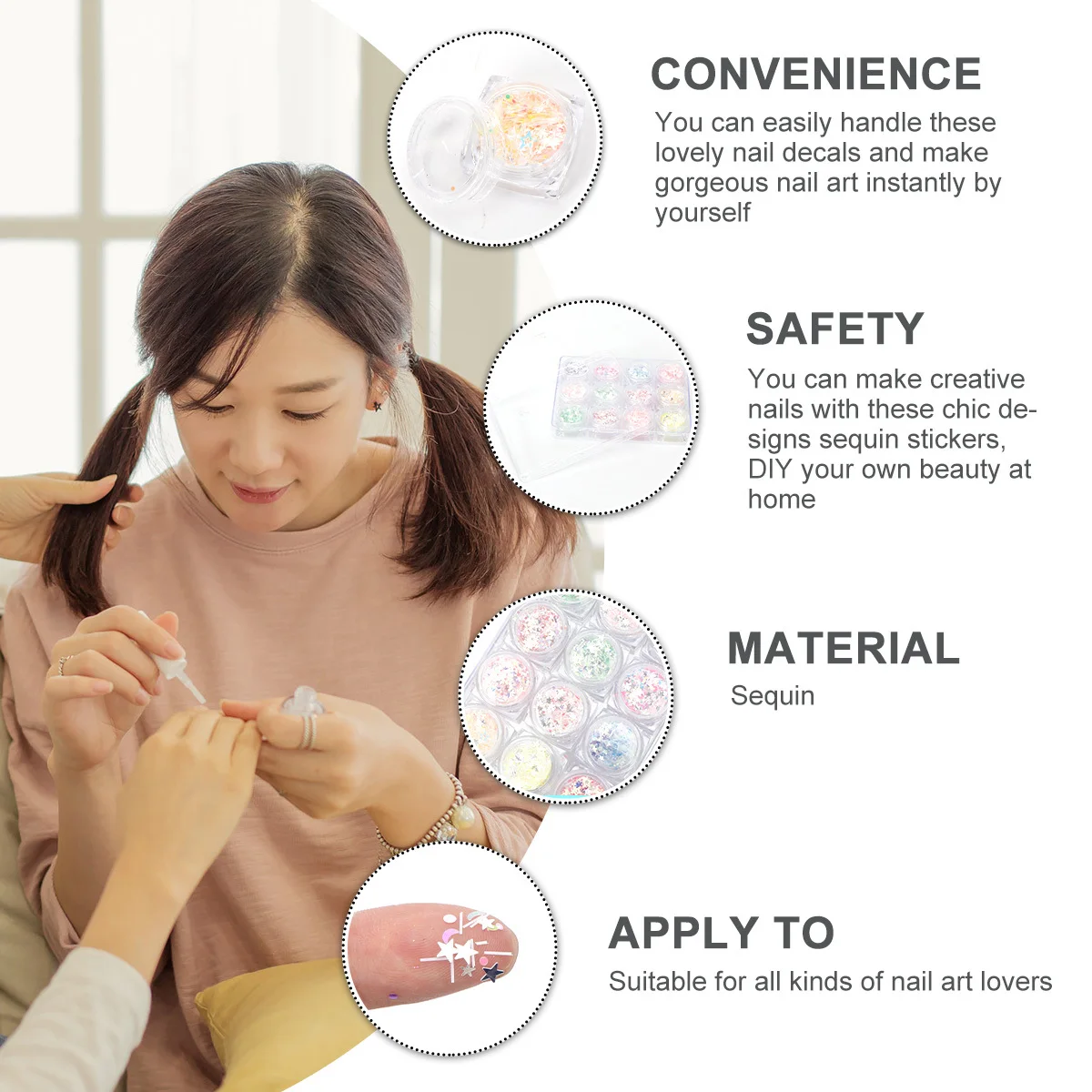 

12 Bottles Nail Sequin Stickers Star Moon Decals DIY Nails Women Party Holiday Home Decoration Nail Stickers