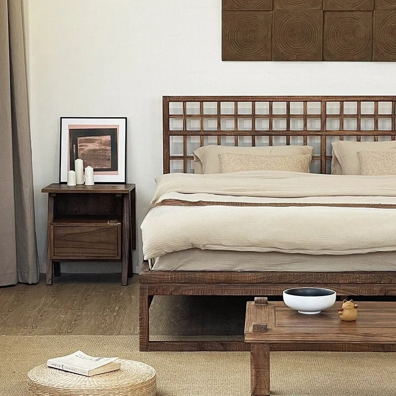 Mesita de noche wabi de nogal arenoso, mesita de noche de madera maciza para dormitorio