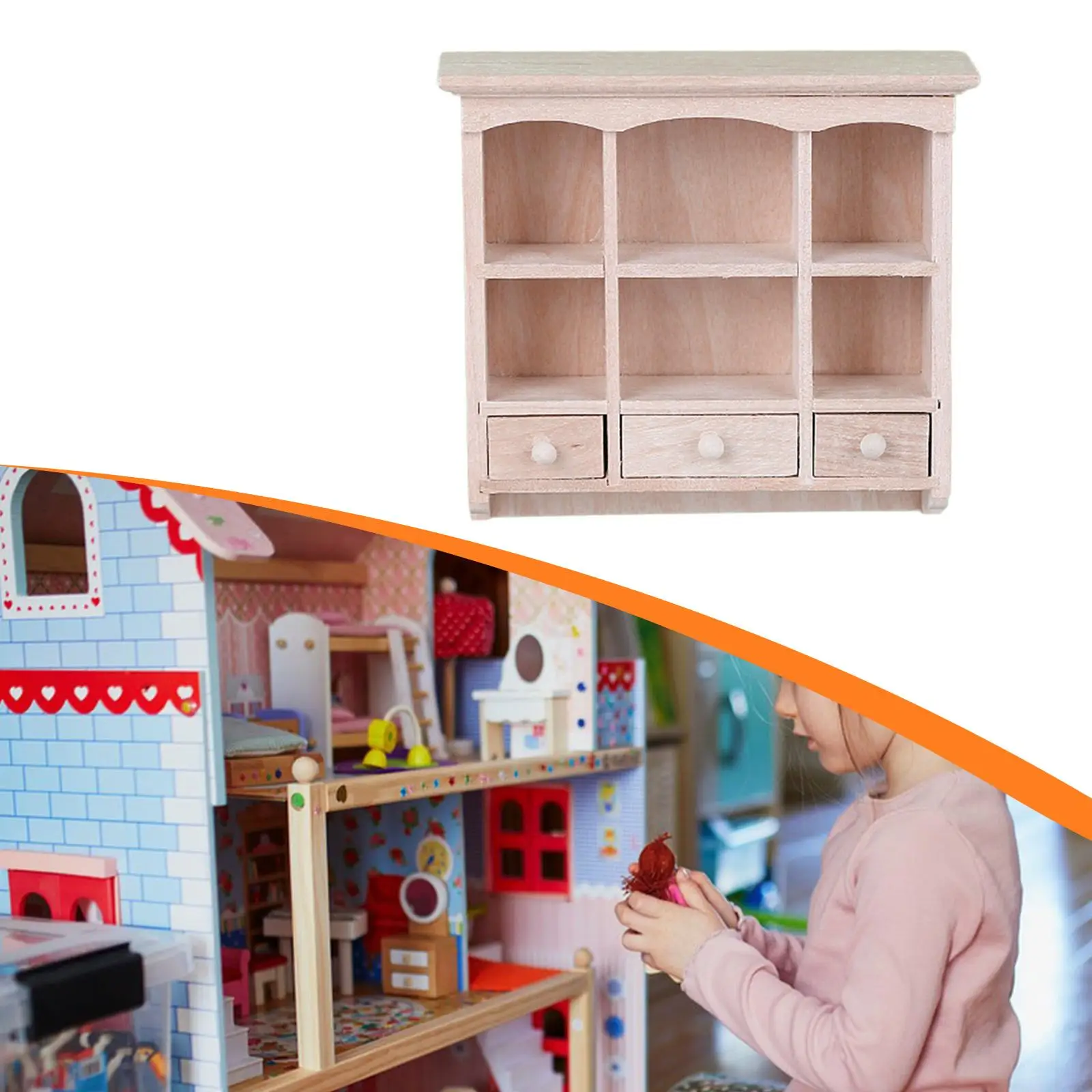 Poppenhuis miniatuur kast poppenhuis plank met lade ornament met meerdere compartimenten klassiek meubelmodel schaal 1/12