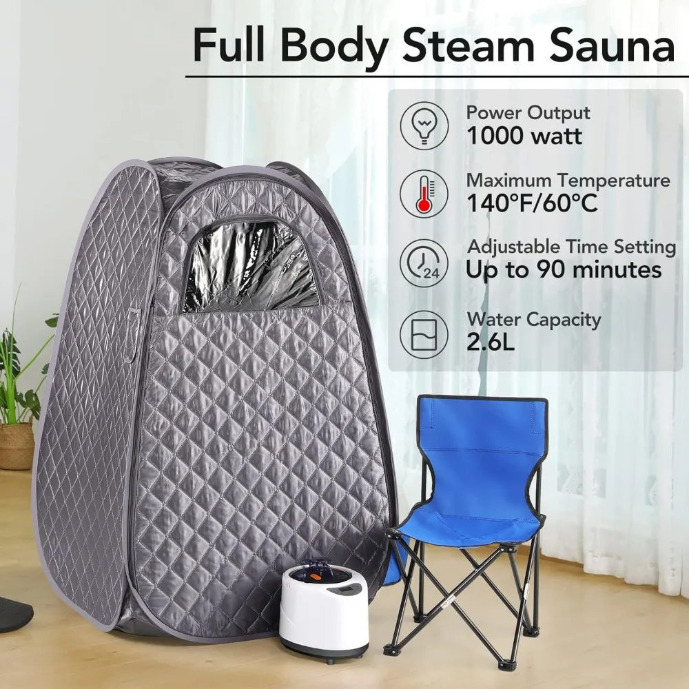 Portable Steam Sauna for Home 2.6L 1000W Portable Full Body Sauna, Sauna Tent with Steamer 90 Minute Timer Chair Remote Control