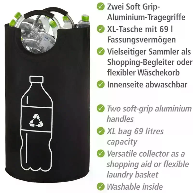82L Empty Bottle Storage Basket Folding Kitchen Wastewater Bottle Collector Bag With Aluminum Handle Large Capacity Bin