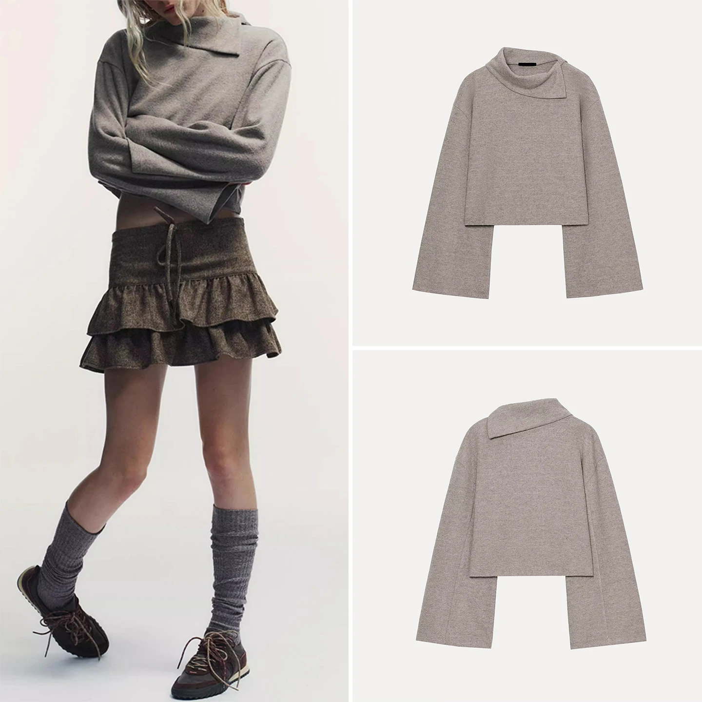 

Z Women's Soft Sweatirt Long Sve Cuffed Faion Personali 2025 New Arrival Winter High Collar Knitted Top