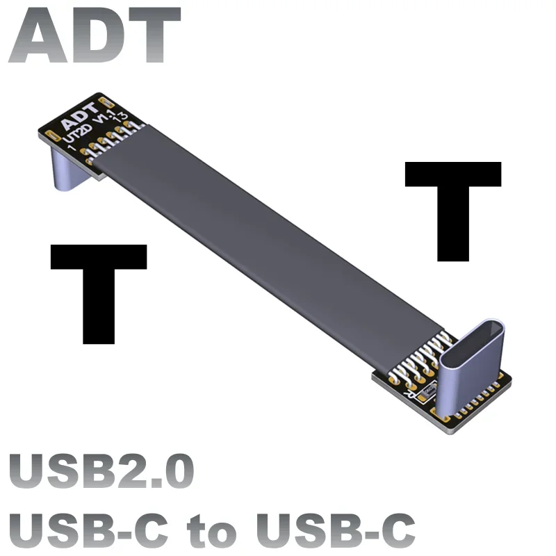 Curto preto ffc usb c fpv plano fino fita fpc cabo de carregamento usb 2.0 tipo-c 90 graus para USB-C 480m.bps