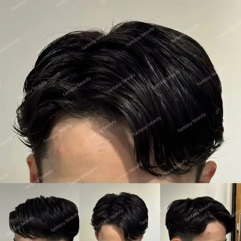 دائم Q6 رمادي طبيعي أسود 1B30 1B65 1B80 عقدة ابيض تنفس الدانتيل السويسري وPU براون شقراء # 7 # 22R شعر مستعار للرجال شعر بشري #2