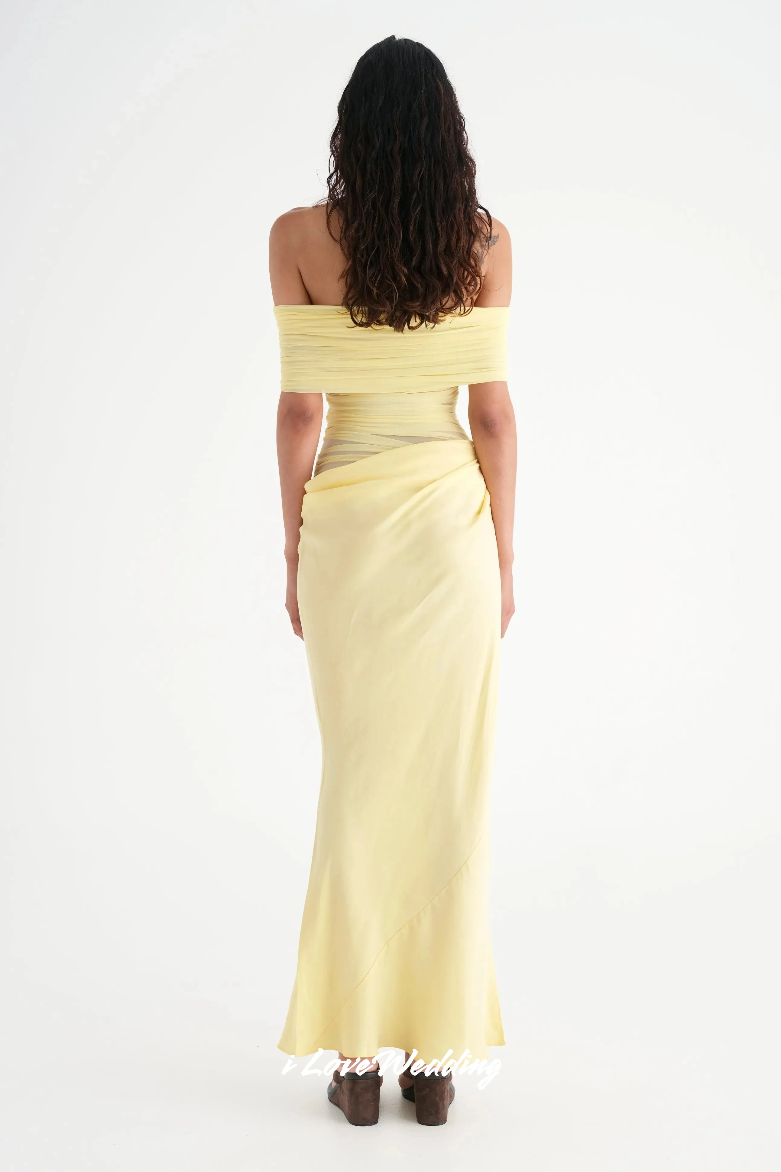 Yellow Off the Shoulder Evening Dress 2025 Chiffon Strapless Pleated Floor-Length Mermaid Dress for Special Occasions Customized