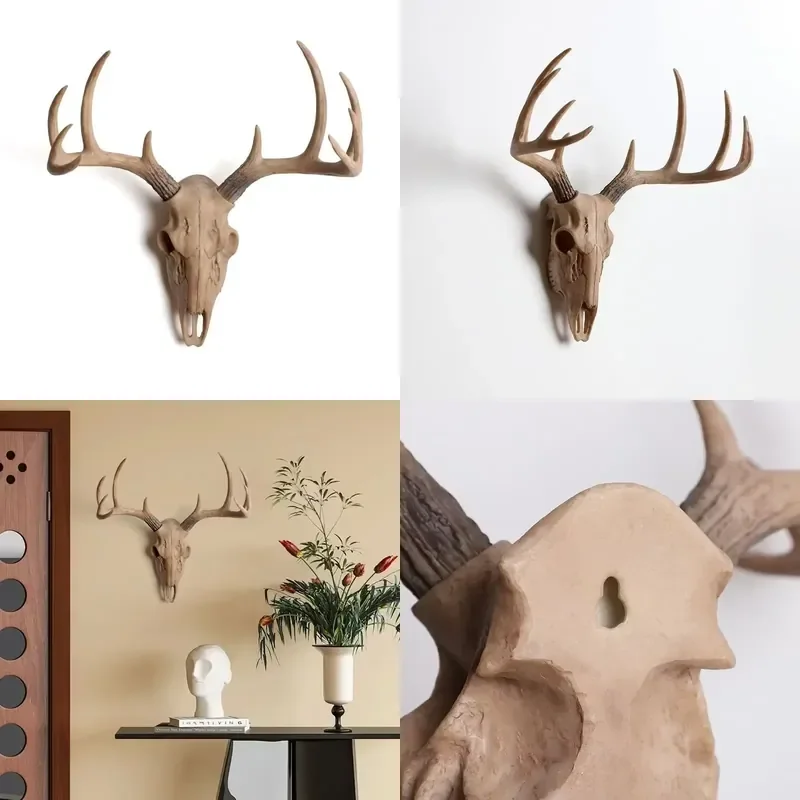 for Vintage Deer Head Wall Mount Resin Antler Plaque Farmhouse Lodge Cabin Decor Rustic Home Office Mantel Art Unique