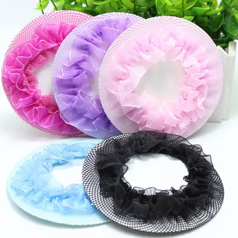 Ballet Hair Net Colorful Candy Color Women Adjustable Ponytail Holder Mesh Dance Hairband Adjustable Elastic Pleated Lacework
