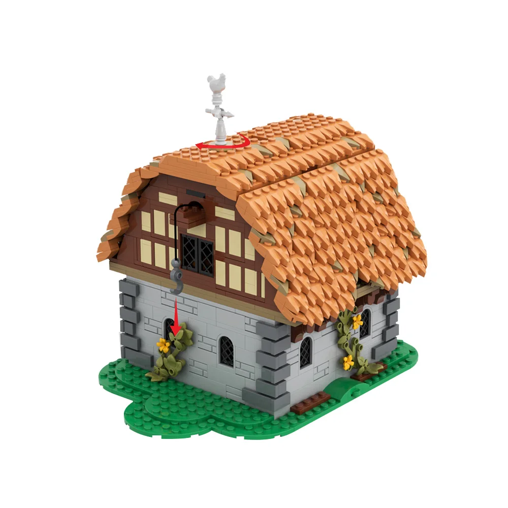 MOC Medievale Mulino Villaggio Raid Modello Building Blocks Carrozza di città Mulino a vento Casa Architettura creativa Giocattolo in mattoni Regalo per bambini