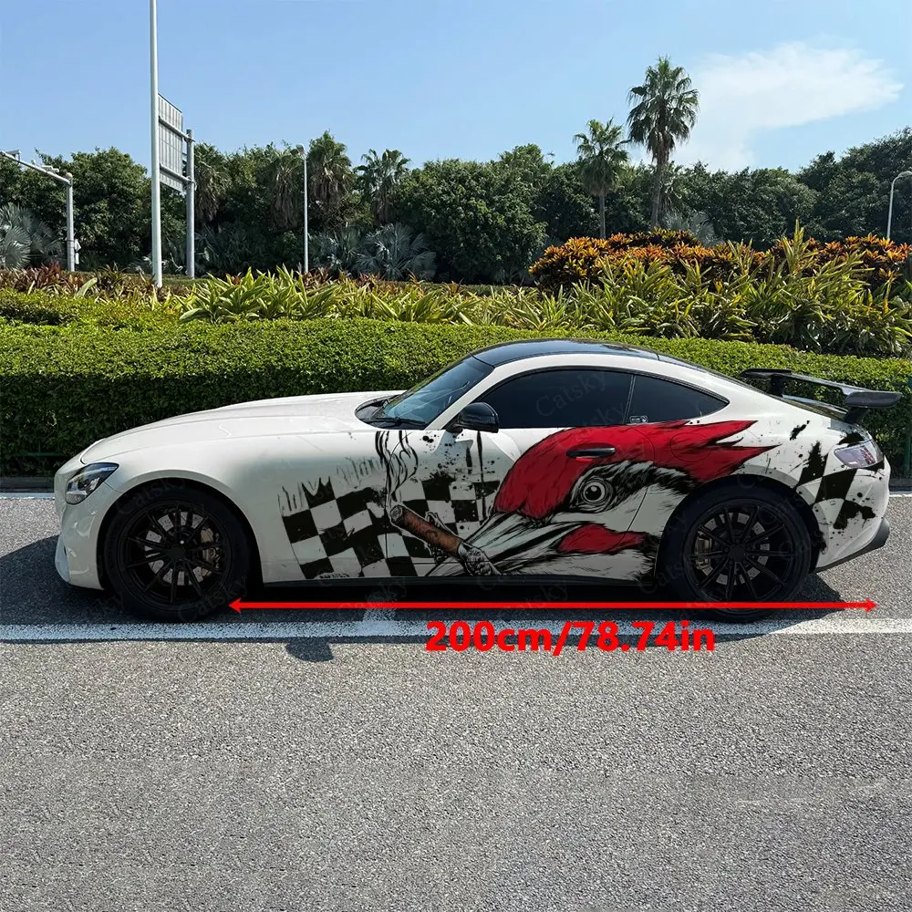 2pcs Red Crown Checkerboard Bird, Durable, Fade-resistant, Enhance Vehicle Aesthetics With Bold Artistic Design Car Vinyl Wraps