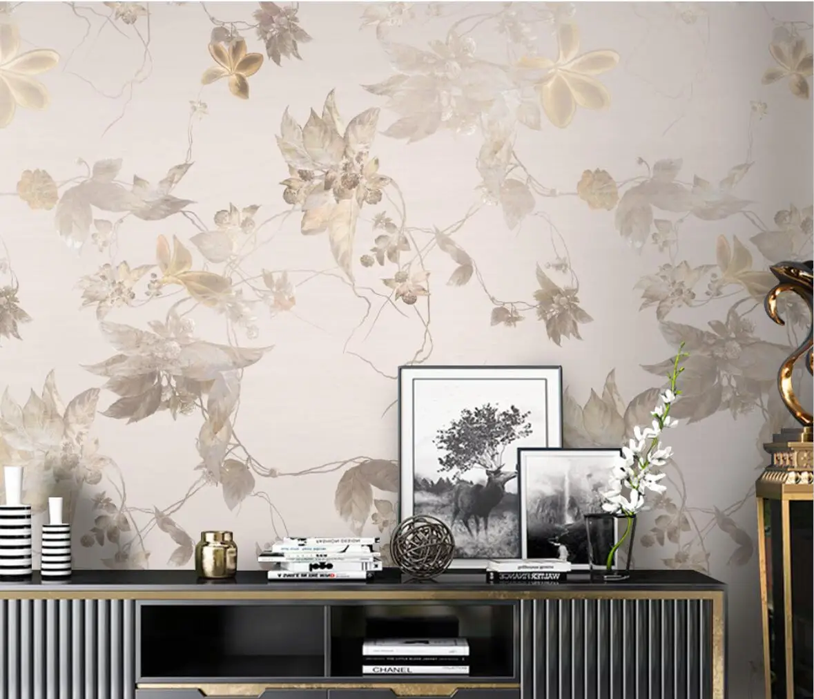 

custom american vintage golden plant leaves Mural Wallpaper 3D Wall Paper Living Room TV Sofa papier peint wall paper Home Decor