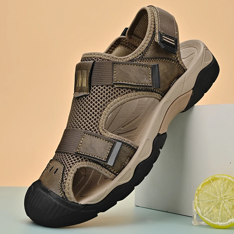 

Functional men's beach sandals with drawstring straps for easy on and off, breathable, non slip, thick soled casual sandals