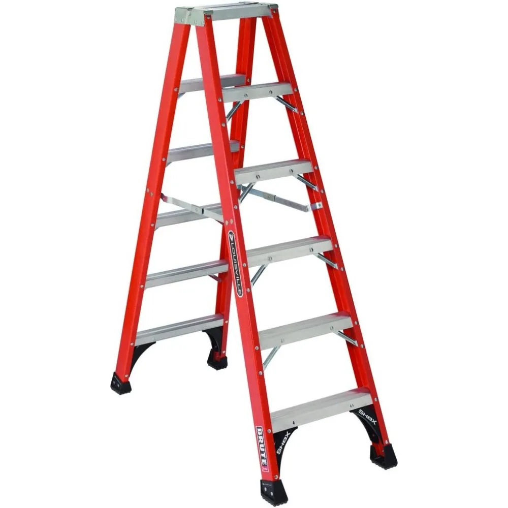 Louisville Ladder 6-Feet Fiberglass Twin Front Ladder, 375-Pound Duty Rating, FM1406HD , Red