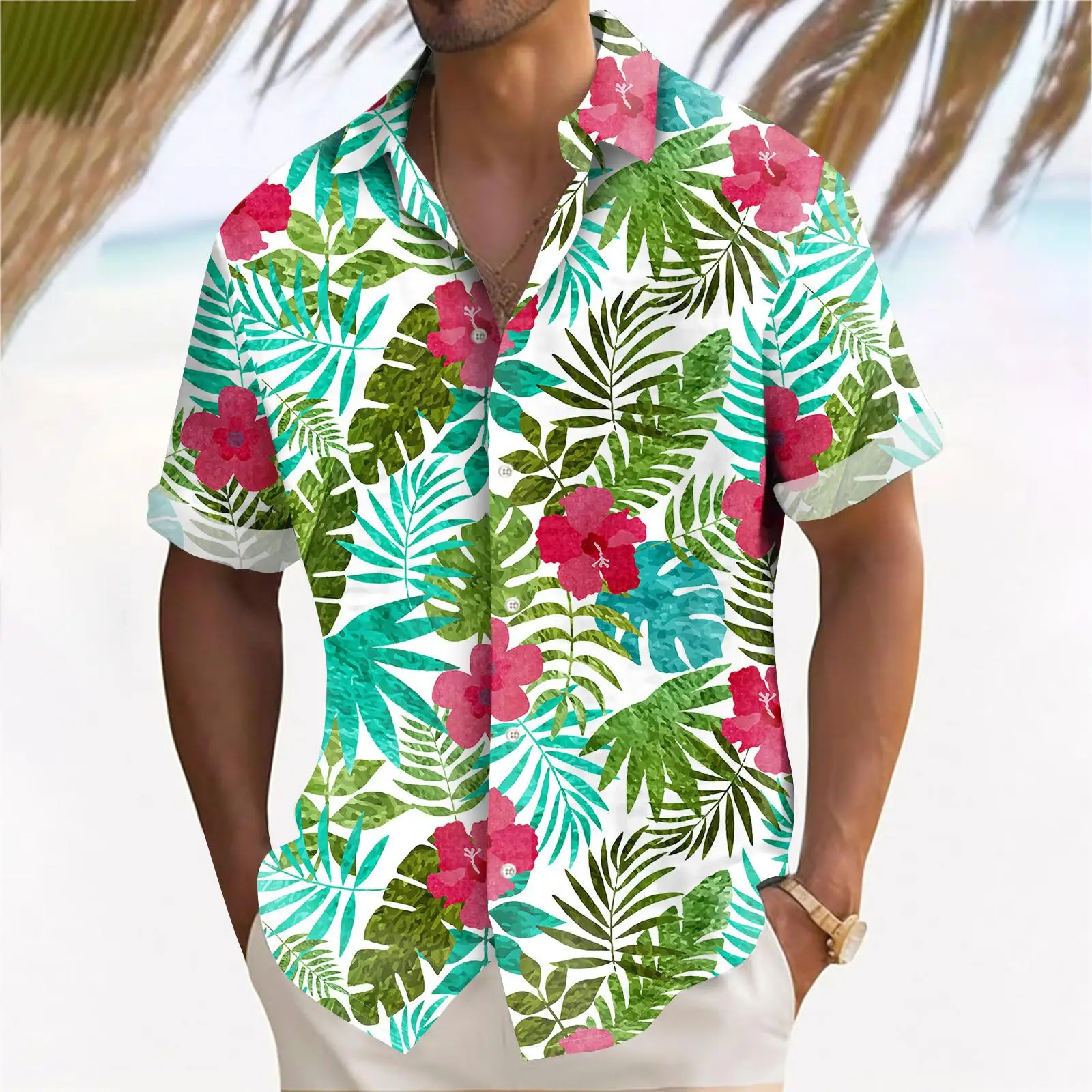 Hawaiian Holiday Style Flower Shirt Loose Breathable Lapel Short Sleeve Beach Shirts Men Women Fashion Comfortable Casual Tops