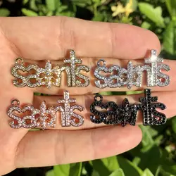 5Pcs Cubic Zirconia Pave Saints Word Charms Gold Plated Letter Pendant For Bracelet Necklace Bangle Jewelry Making