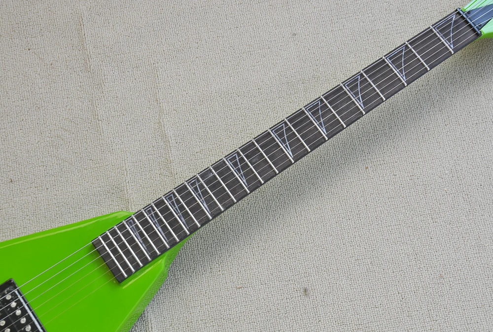 6 Strings Green V Electric Guitar with Humbucker,Rosewood Fretboard,Can be Customized