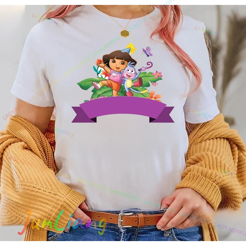 دورا المستكشف لطيف Harajuku ريترو الكرتون 90s تي شيرت للجنسين النساء الرجال تي شيرت شخصية بلايز الشارع الموضة #3