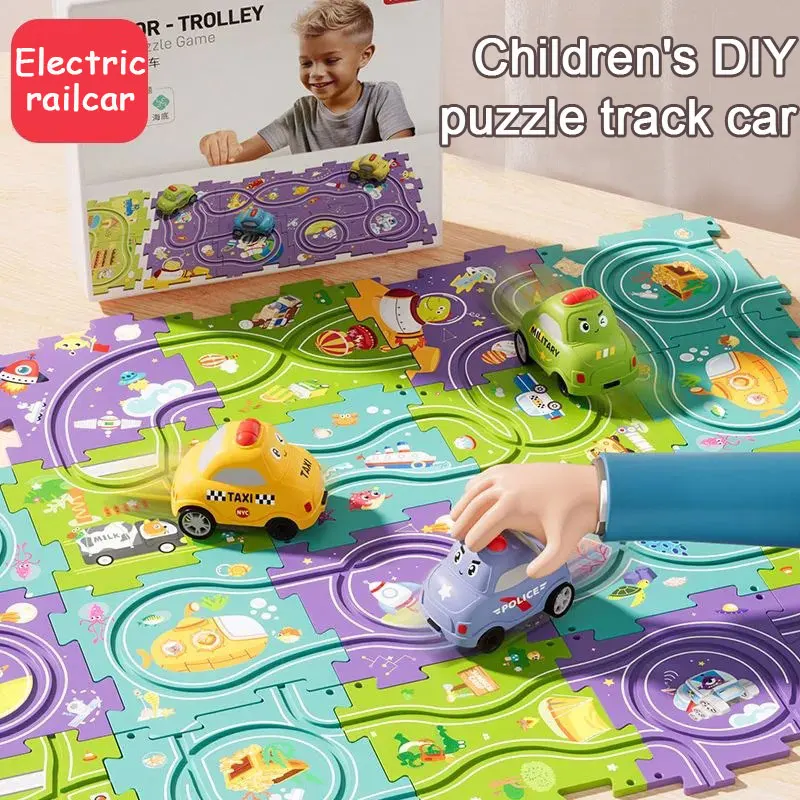 Children's Diy Puzzle Track Car Automatic Track Car 3-6 Years Old Assembled Electric Track Car Educational Toys