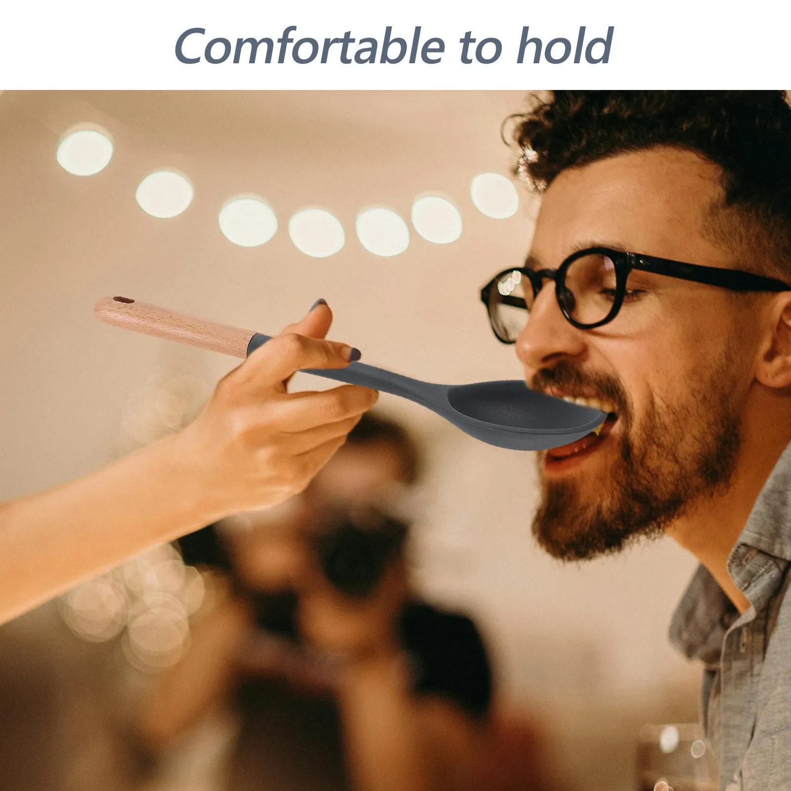 Heavy Duty Silicone Cooking Spoon Featuring Natural Wood Handle Non Scratch Heat Proof Seamless Head Stirring Frying Scooping