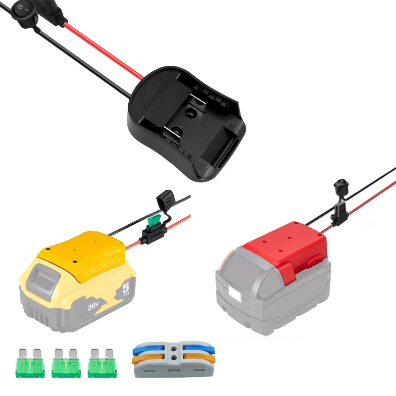 

Адаптер Power Wheel для аккумулятора Dewalt 20 В с предохранителями и проволочными клеммами, работает для Dewalt, Makita, литиевая батарея Milwaukee 18 В