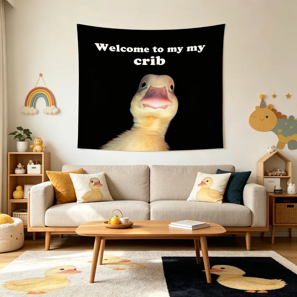 1PC Duck Black Background Art Print Backdrop Banner, Bedroom Living Room Photo Background, Polyester, Home Decor, Wall Art