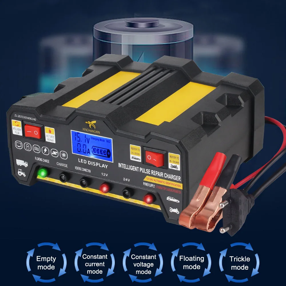 600W Car Battery Chargers 12V 12A / 24V 9A Output Quick Charging Intelligent Automatic Pulse Repair Battery Charger US EU Plug