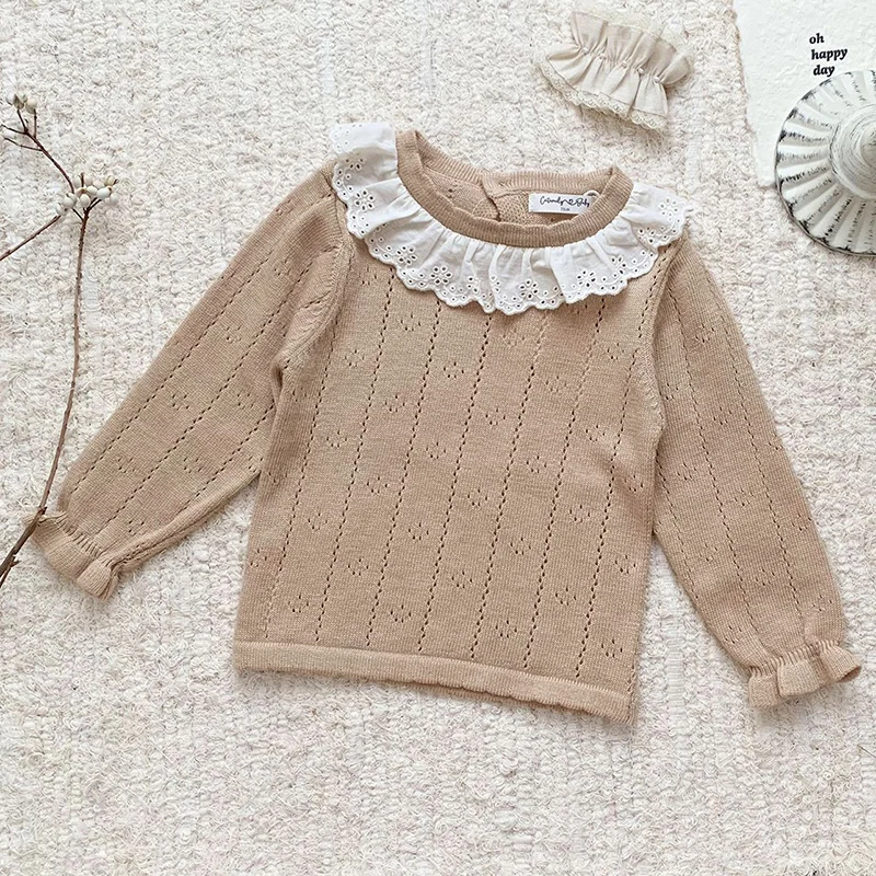 0-4Y Autumn New Baby Girls Clothes Baby Sweater Lace Toddler Knit Sweater Newborn Knitwear Long Sleeve Cotton Baby Pullover Tops