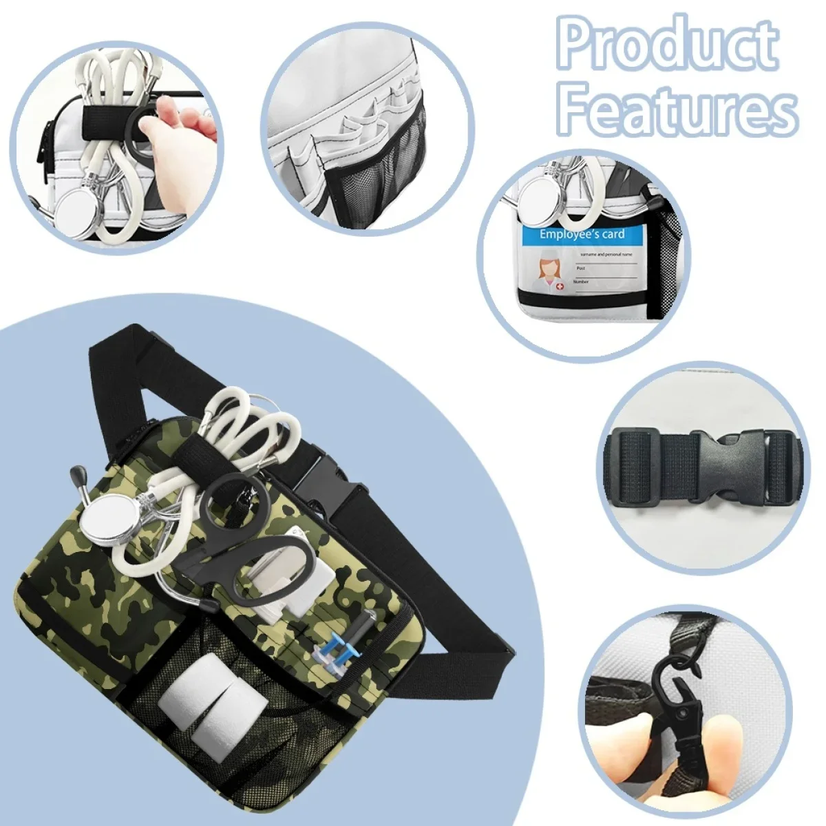 Multifuncional Medical Tool Storage Bag, Enfermagem Fanny Pack, Portátil, Camuflagem, Designer Retro, Enfermeira Pocket Bag, Trabalho Hospitalar