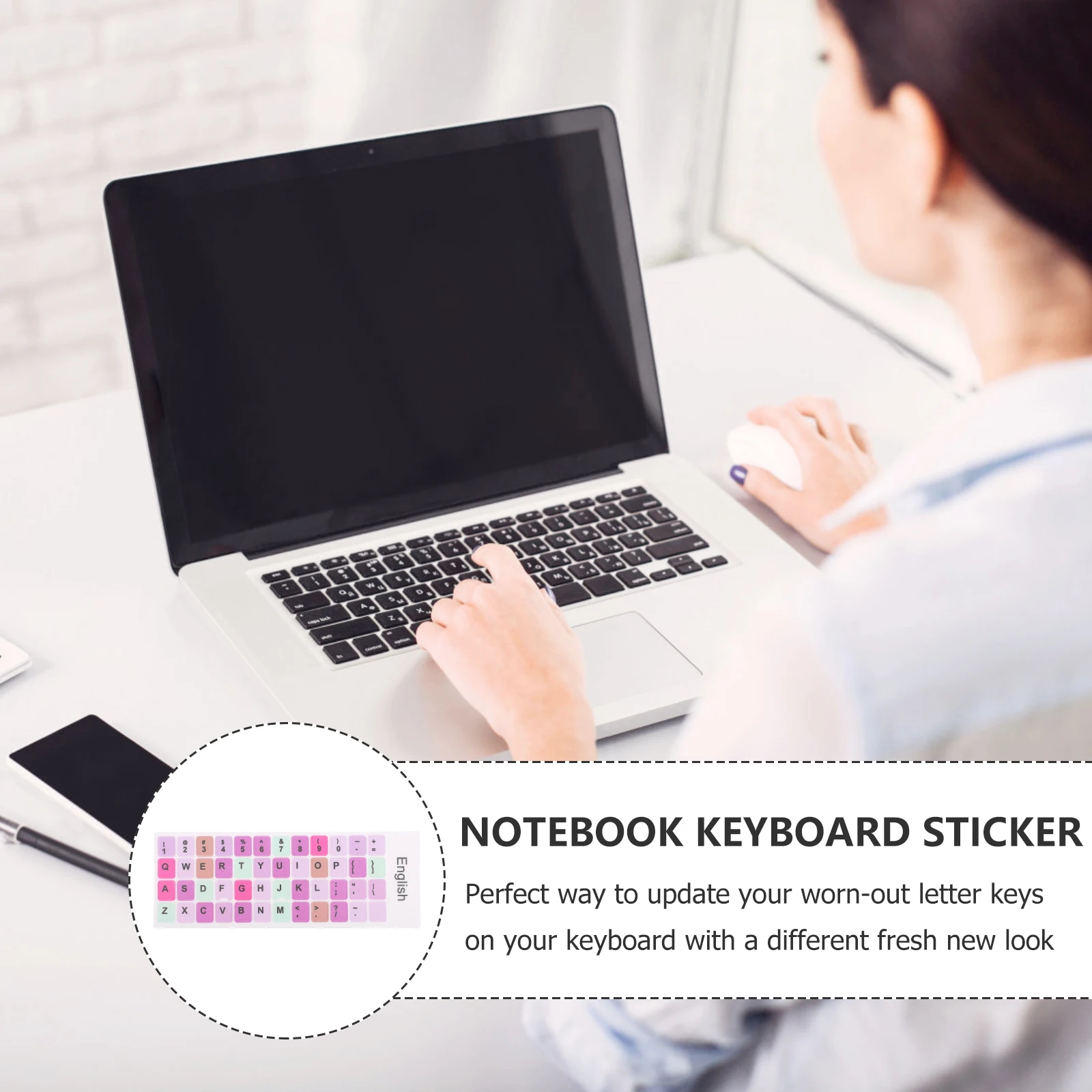 

2pcs 2 Sheets English Keyboard Stickers Replacement Laptop Decorative Letter Keys Universal Adhesive Labels No Residue Black