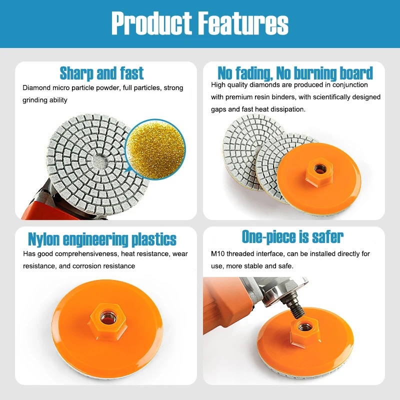 150-1000 Grit Ceramic Tile Trimming Polishing Disc M10 Angle Grinder Dry Polishing Stone Chamfering Grinding Edge Grinding Blade