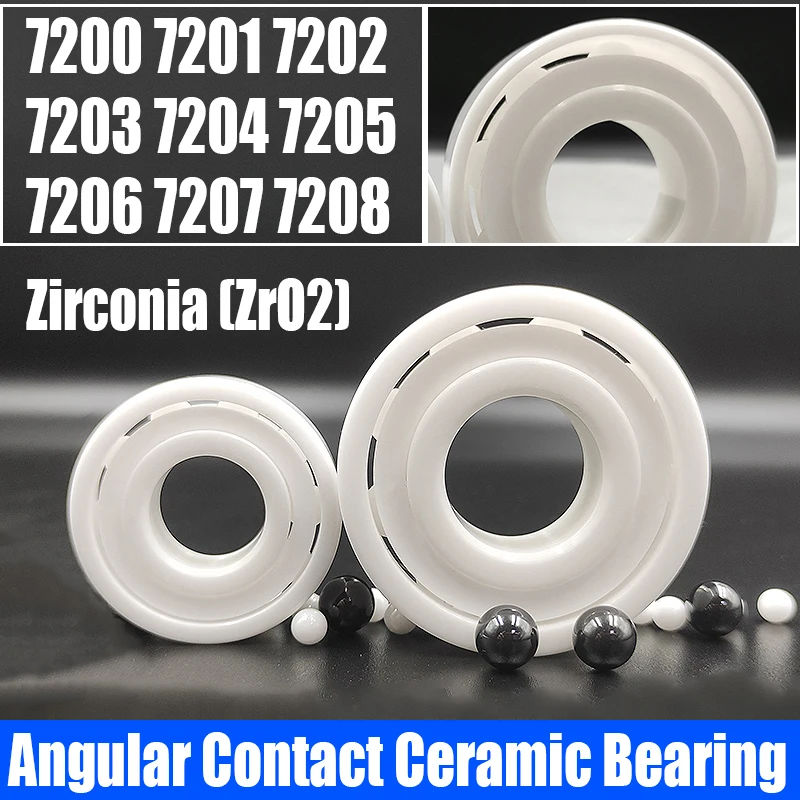 1PCS ZrO2 Zirconia Angular Contact Full Ceramic Bearing Corrosion Resistance High Temperature Resistance 180 ℃ 7200 7201-7208