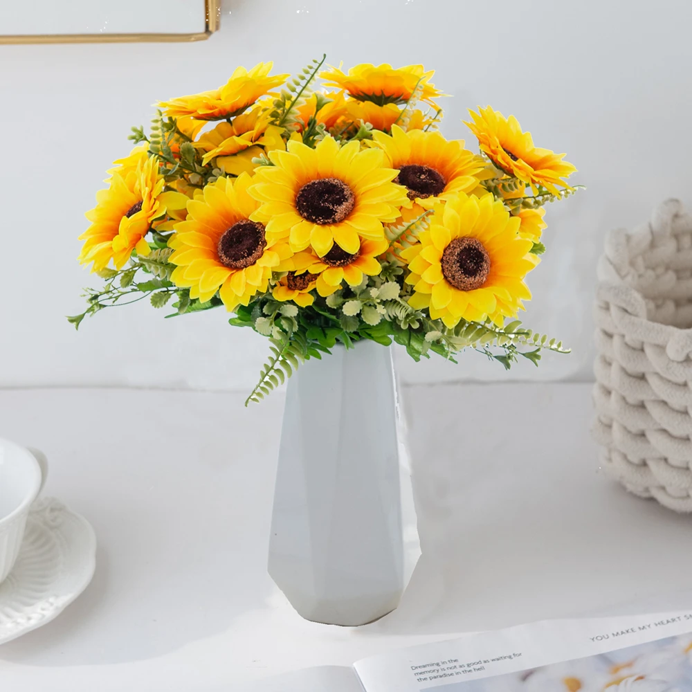 1/3 Stück 7 Köpfe künstliche Blumen Seide Sonnenblumen Home Room Tischdekoration Outdoor Hochzeit Brautstrauß Hof Garten Festival Geschenk