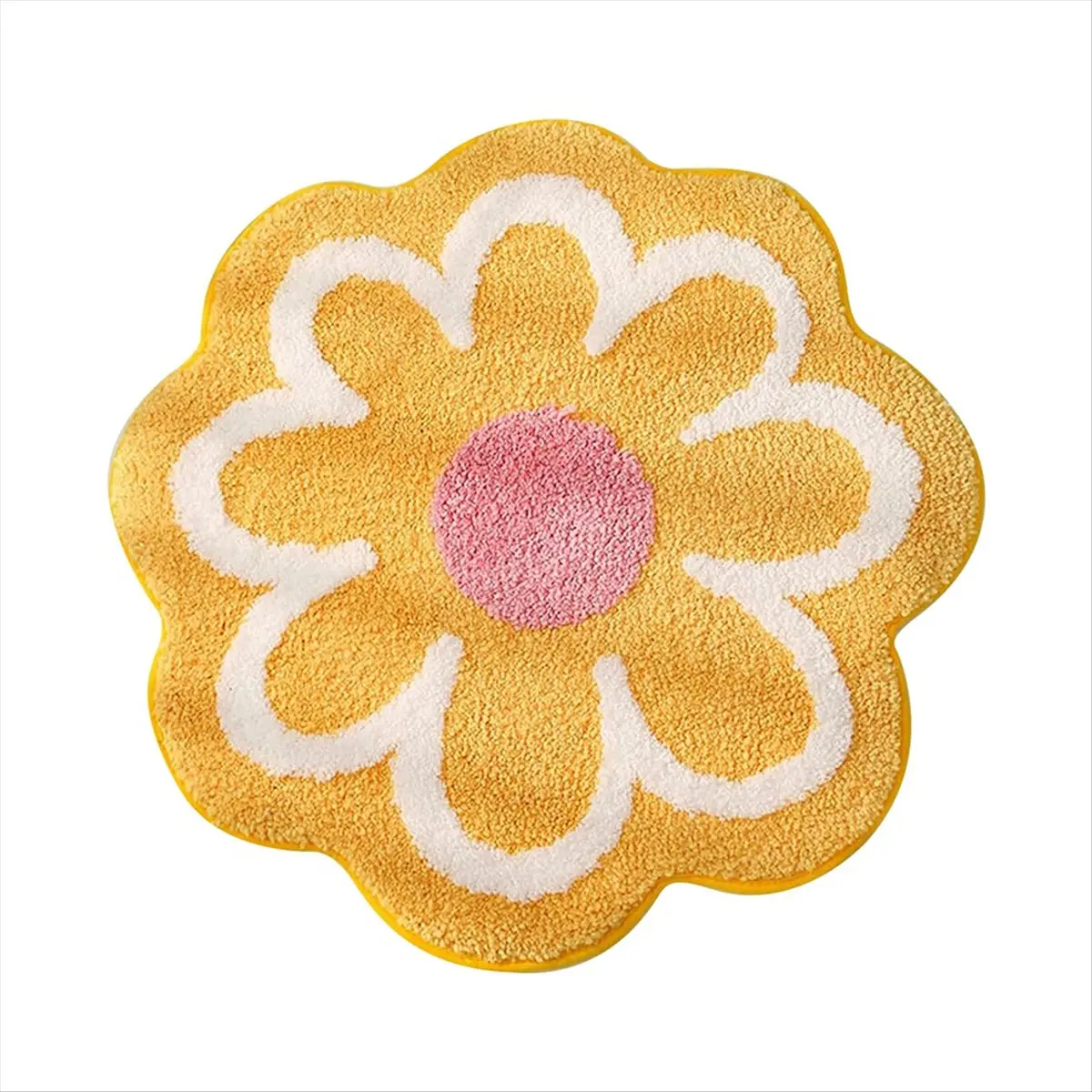 【ABFS】Flower Rug, Round Yellow Bath Mat, Machine Washable Bath Rugs, Accent & Absorbent Flower Bath Rug, 23.6 x 23.6 Inch
