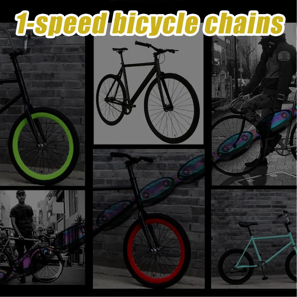 

Прочная радужная односкоростная велосипедная цепь, 100-звенья марганцевая стальная цепь с фиксированной передачей, велосипедная цепь для регби, аксессуары для велоспорта