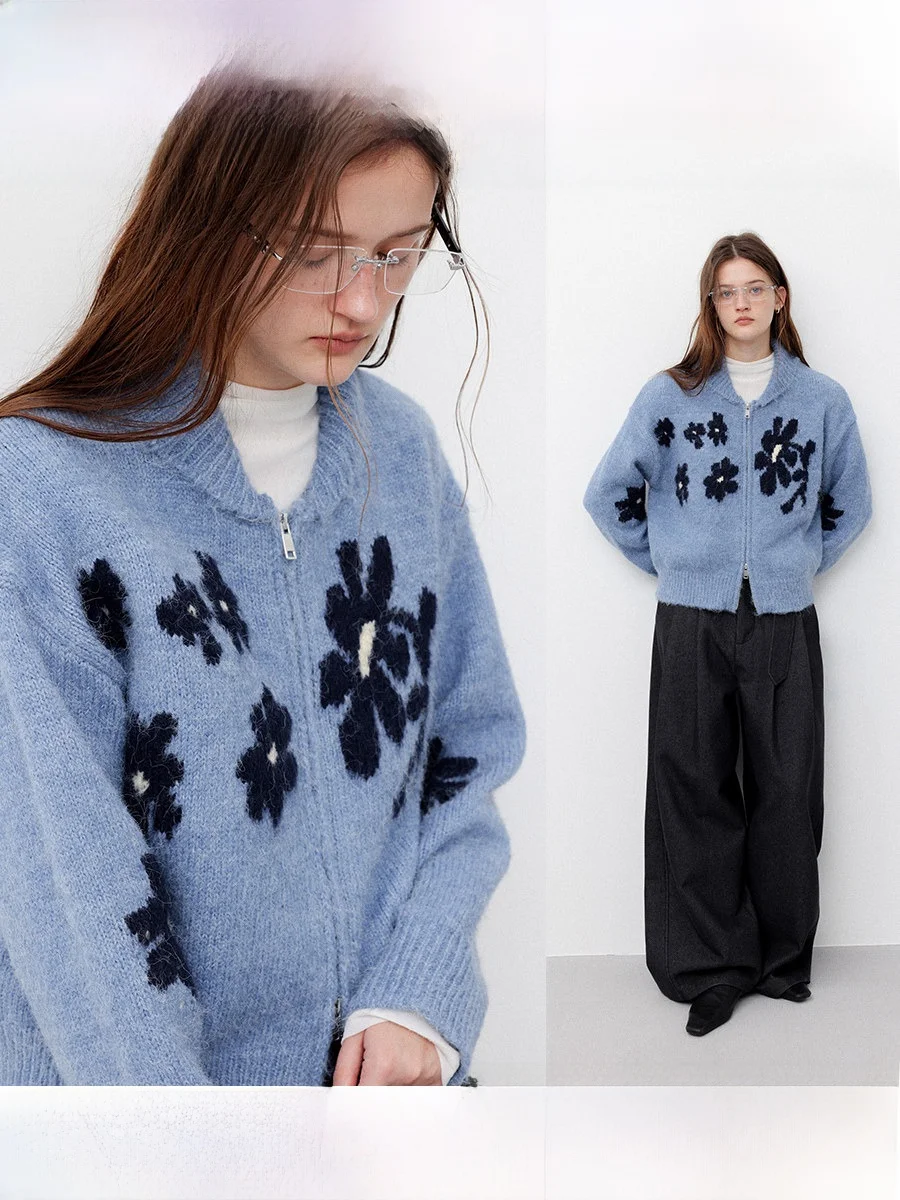 

Винтажный кардиган CHACHA Winter Garden с воротником-бомбером, цветочной вышивкой, длинными рукавами, теплый, женский