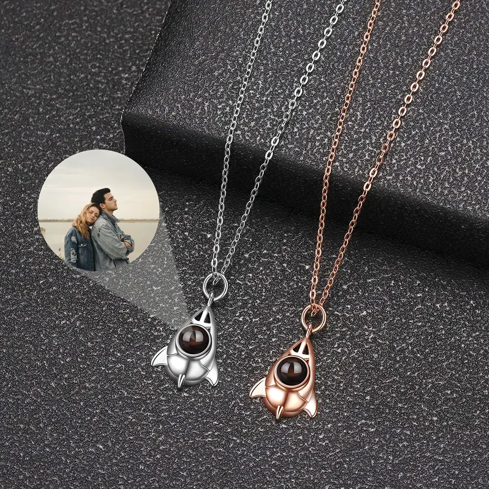 

Personalized Custom Photo Necklaces Projection Photo Necklace for Women Rose Gold Chain Custom Jewelry Rockets Pendant Mens Gift