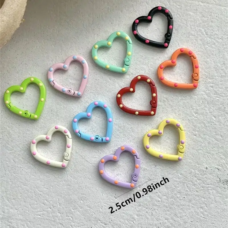 1/6pcs Random Heart-Shaped Keychain – Vibrant Double-Sided Spring Clip, DIY Jewelry & Bag Charm by NADD VILLAGE