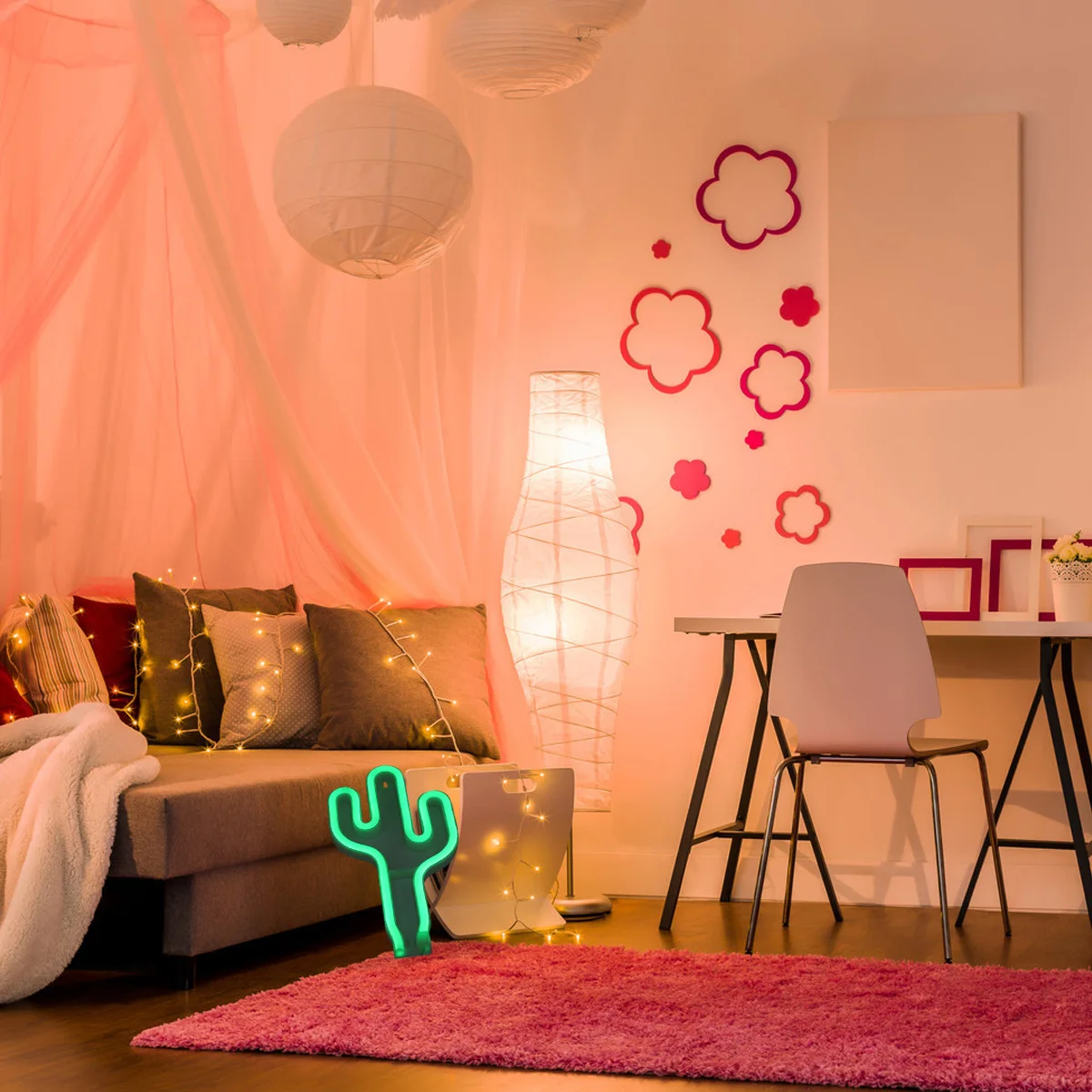 

1Pcs Cactus Shape Neon Night Light Green LED Desk Lamp Creative Neon Lamp for Bedroom Living Room Home Decoration