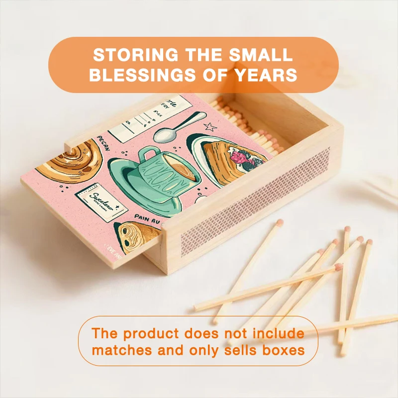 2D Print Wooden Multi Use Box for Jewelry, Cards or Tarot, Pastel Dessert Illustration Style, Ideal Gift for Valentine s Day or