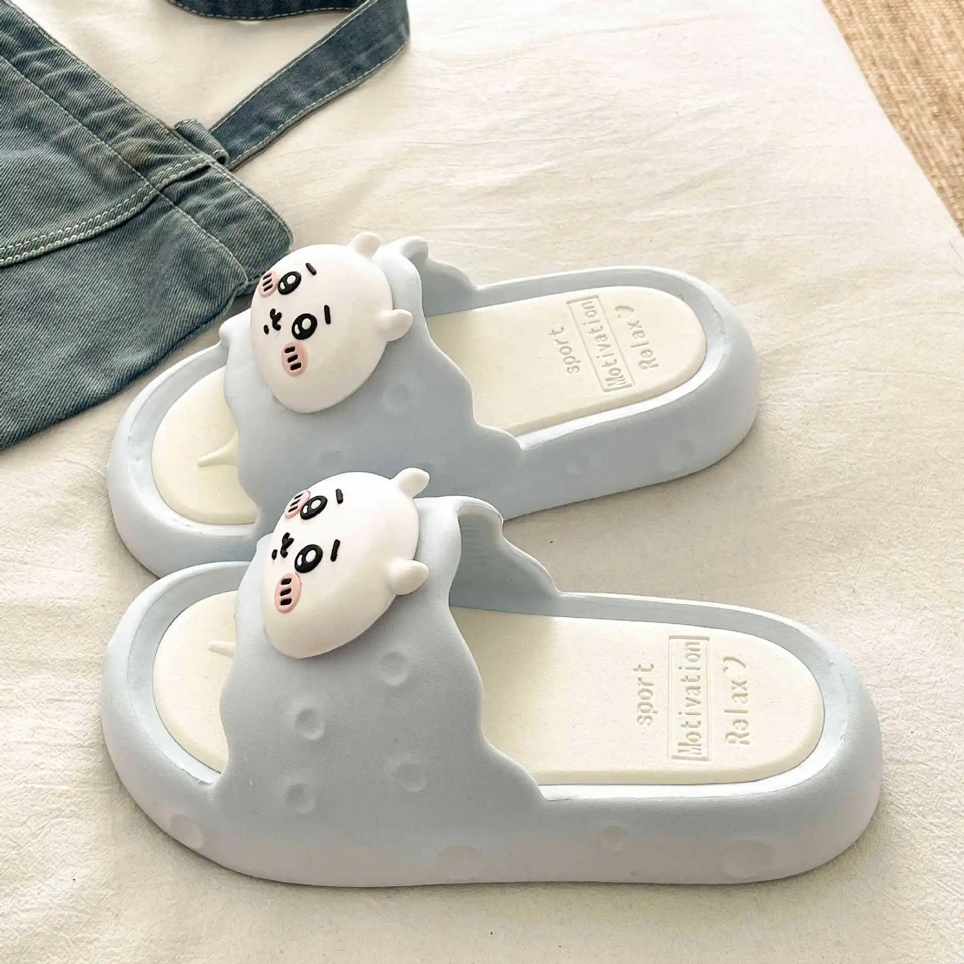 Anime Summer New Anime Eva Removable Flip Flop Female Wear Outside Comfortable Versatile Sandals Girl Chiikawa Hachiware Usagi - view 6