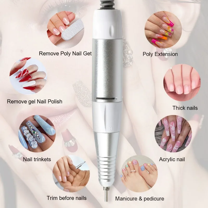 Perceuse à ongles électrique 35000 tr/min, 5 broches, pièce à main de manucure et pédicure, poignée de stylo de remplacement, accessoire d'outil de beauté