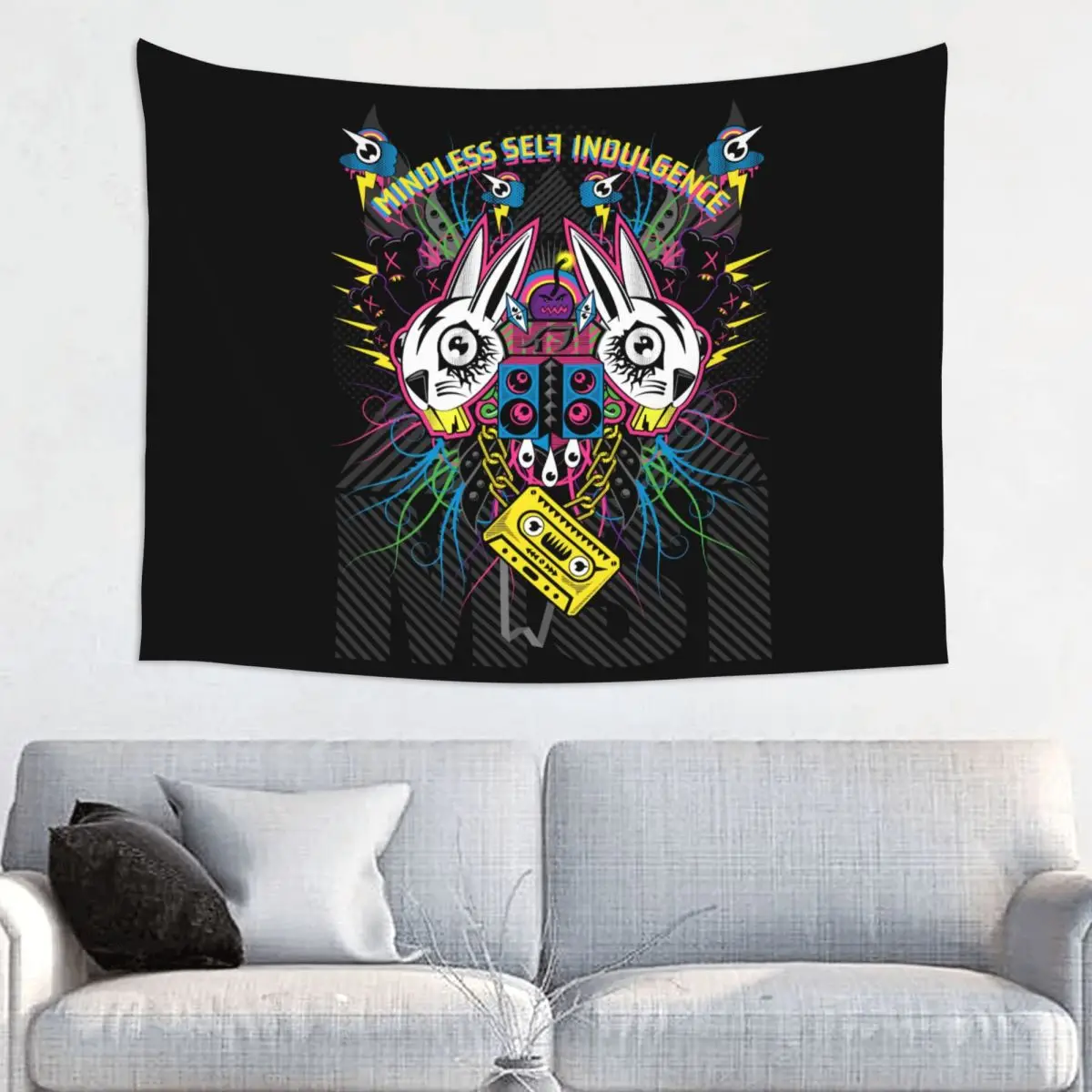 Custom Mindless Punk Self Indulgence Skeleton Hippie Tapestry for Living Room Bedding Decoration Electro Tapestries Home Decor