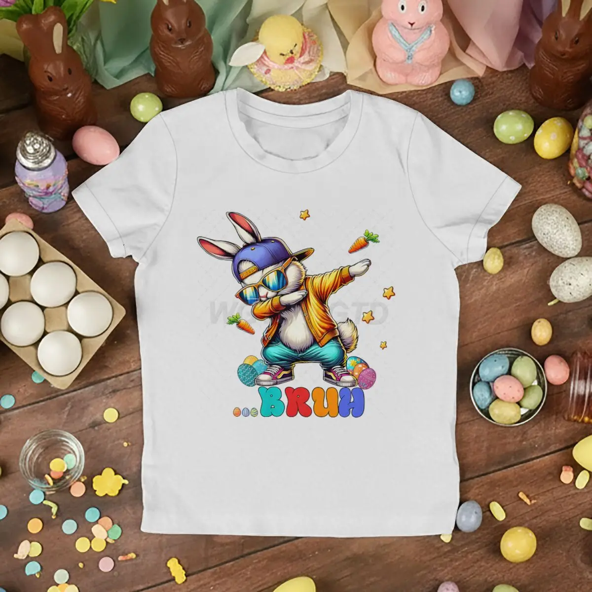 

Детская забавная футболка на Пасху с милым кроликом Брух, повседневная футболка в стиле хип-хоп с графическим принтом Брух, для девочек и мальчиков, для пасхальных вечеринок