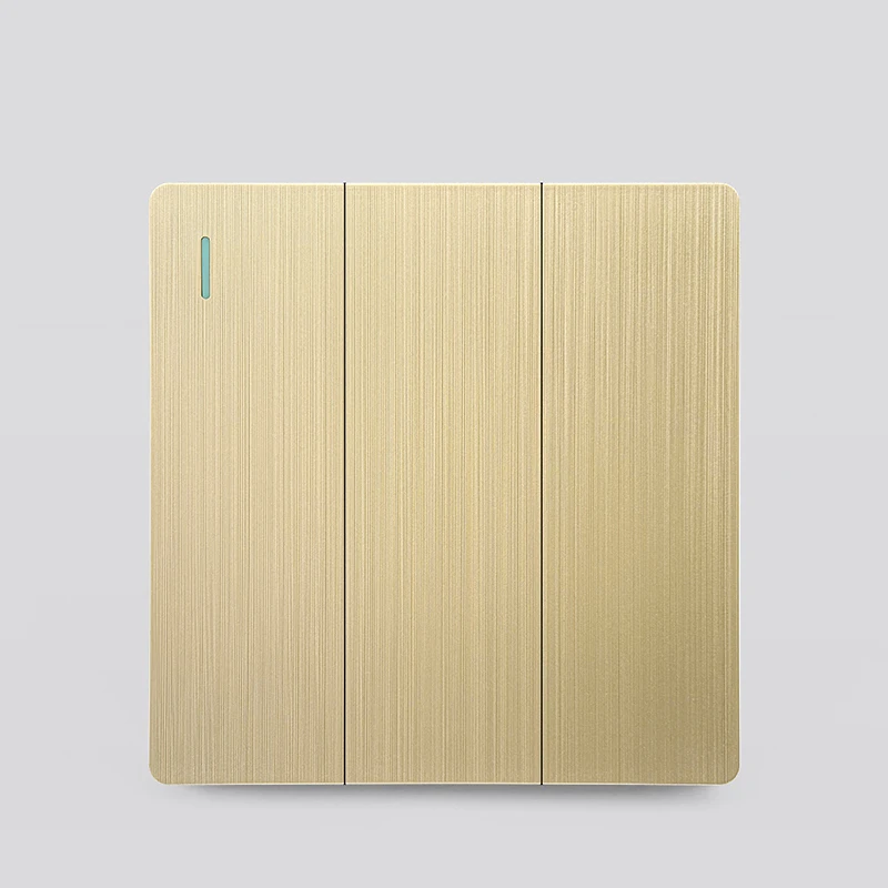 Luxe geborsteld goud ultradunne wand 1/2weg lichtschakelpaneel, EU FR stopcontact, UK universele 3-pins USB C-aansluiting AC 110-250V