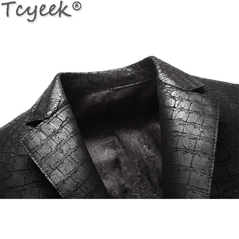 Tcyeek, chaqueta de cuero genuino para hombre, traje de piel de oveja auténtica, abrigos, abrigo de cuero informal de negocios, chaqueta Couro, ropa de primavera y otoño