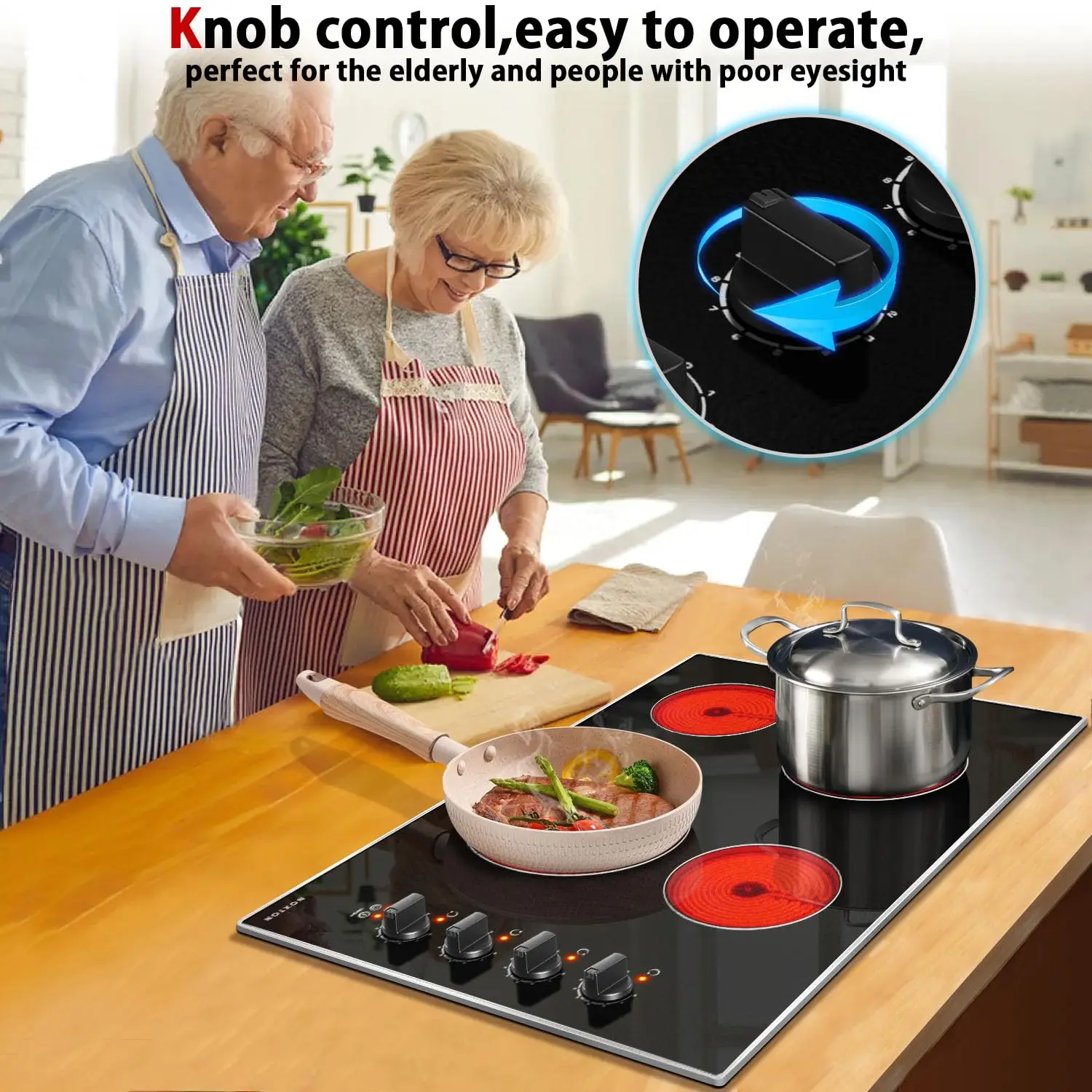 Noxton 30인치 4버너 전기 쿡탑, 내장형 30인치 복사 전기 세라믹 스토브 상판, 220-240v, 플러그 없음, 하드 와이어