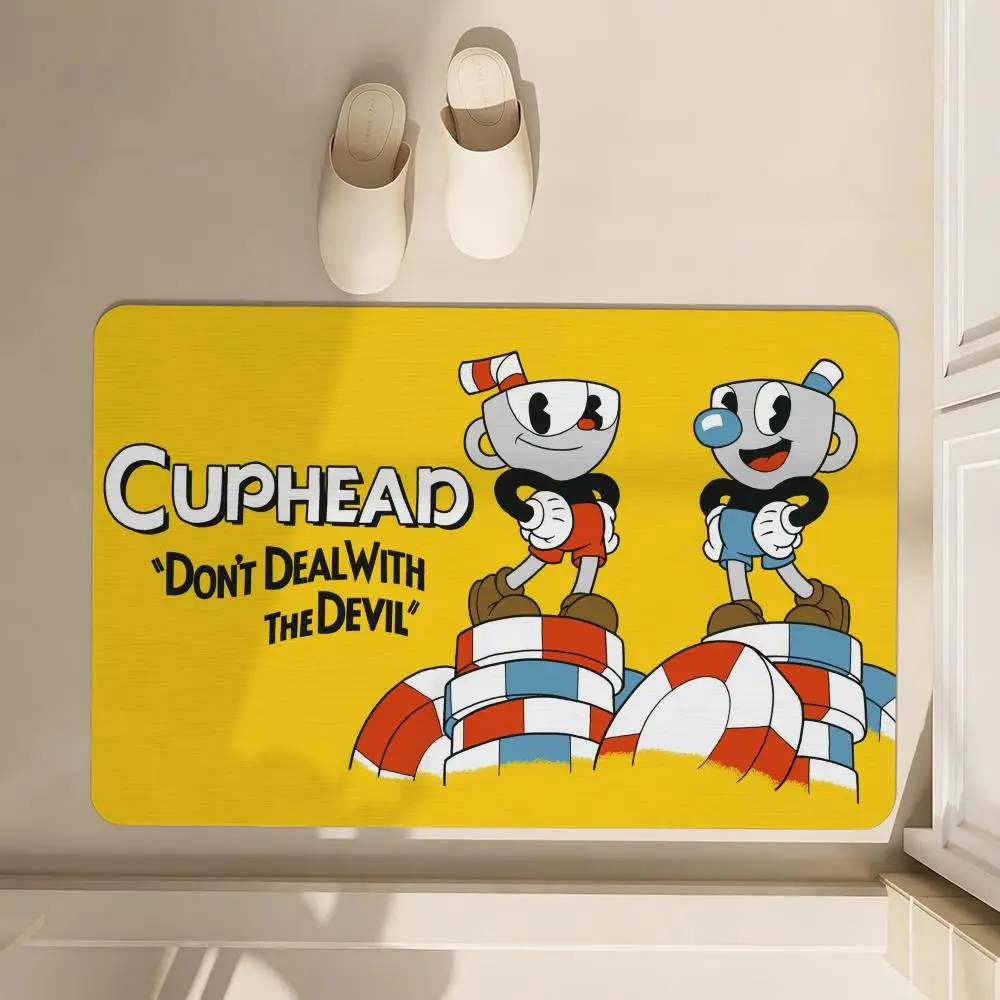 

Game Cuphead Floor Mat Soft Diatom Bathroom Absorbent Floor Mat, Toilet Of The Bathroom, Household Floor Mat, Door Mat Carpet