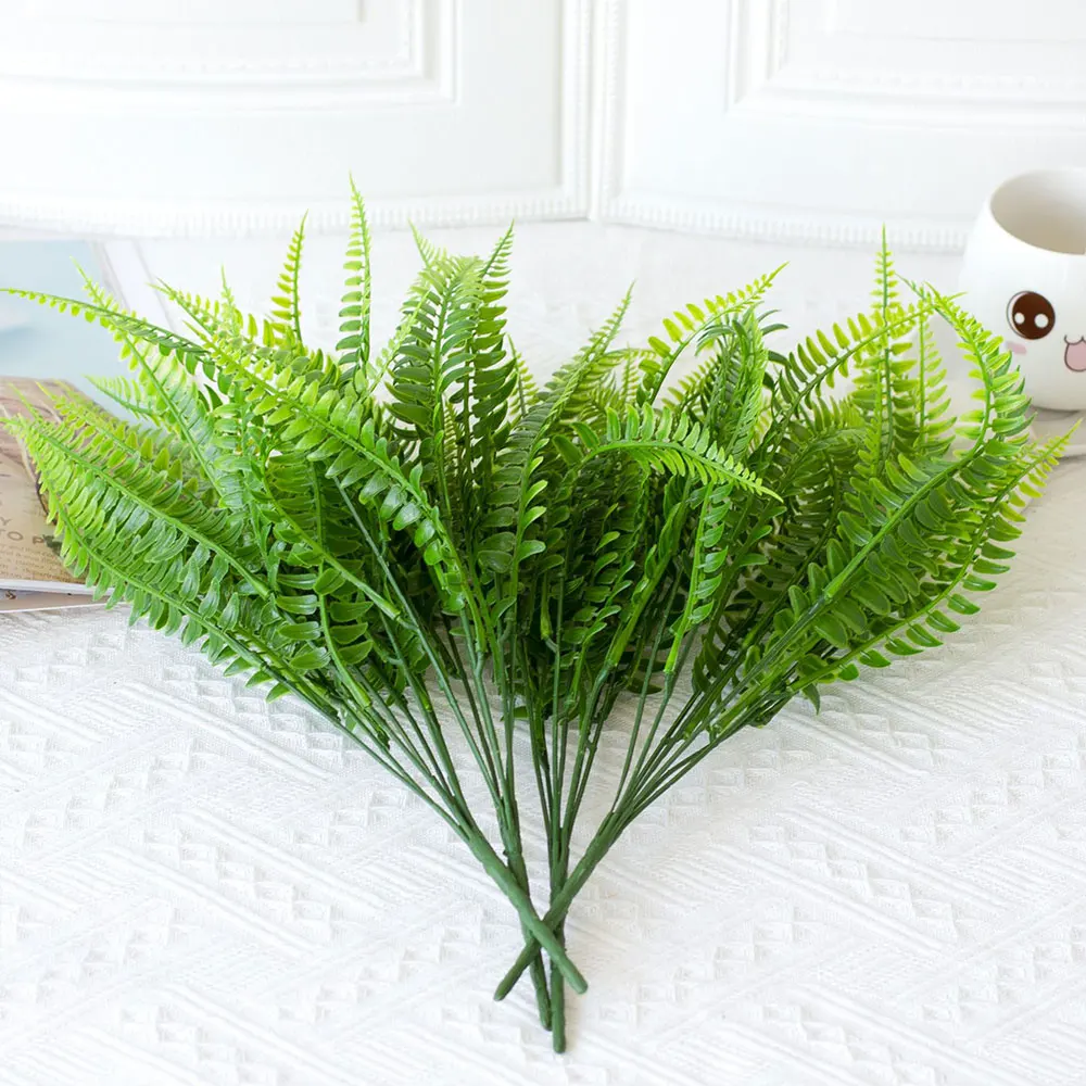 39CM Length Artificial Plants Fake Boston Fern Greenery Outdoor UV Resistant Faux Plastic Plant Garden Porch Window Box Decor