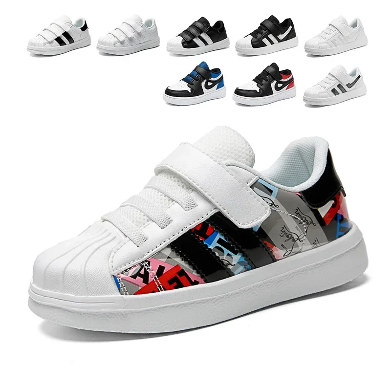 Versatile Street Dance Style Children's Sneakers Graffiti Classic Shell Toe Children's Sneakers White Shoes