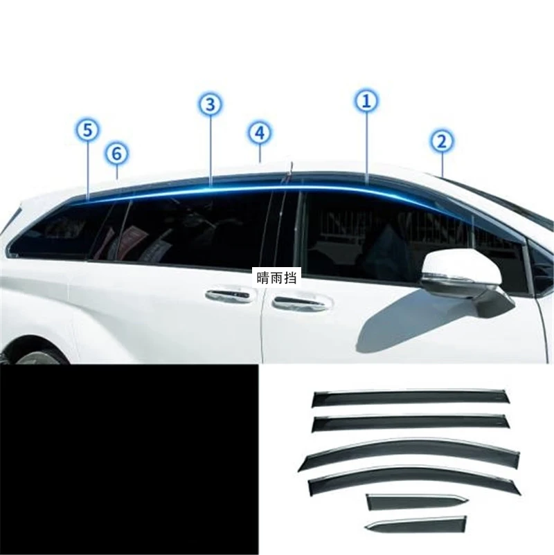 Car Styling Window Visor Smoke Deflector Guard Awning Trim For Toyota Sienna/Granvia 2021 + Sun Rain Eyebrow Windshield Shelter